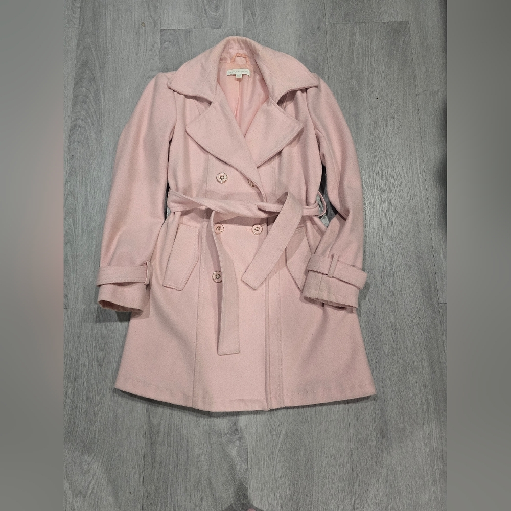 Women's Pink Belted Wool-Blend Trench Coat
